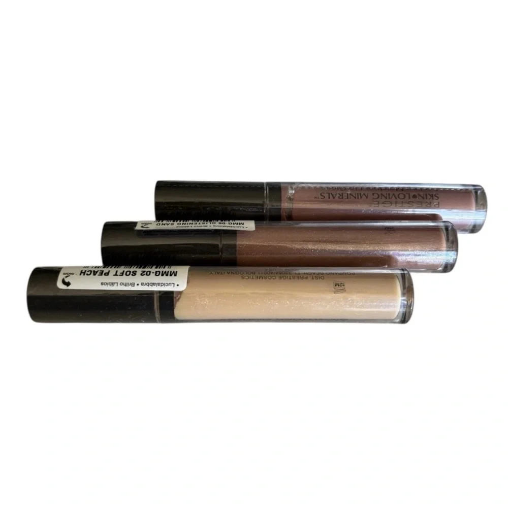 (3) Prestige Skin Loving Minerals Moisturizer Lip Gloss Mauve, Peach, Sand